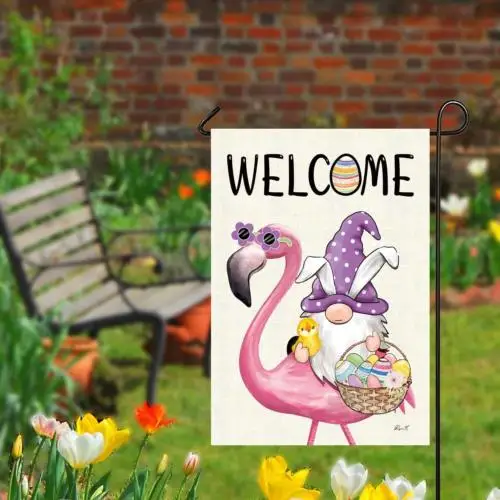 Flamingo Welcome Easter Flag Vertical Double Sided Garden Flag, Indoor and Outdo