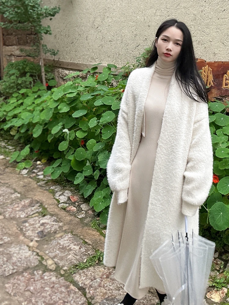 

Утепленный вязаный кардиган-пальто с длинными рукавами, теплый, ветрозащитный, свободный, женский, с V-образным вырезом, для осени и зимы