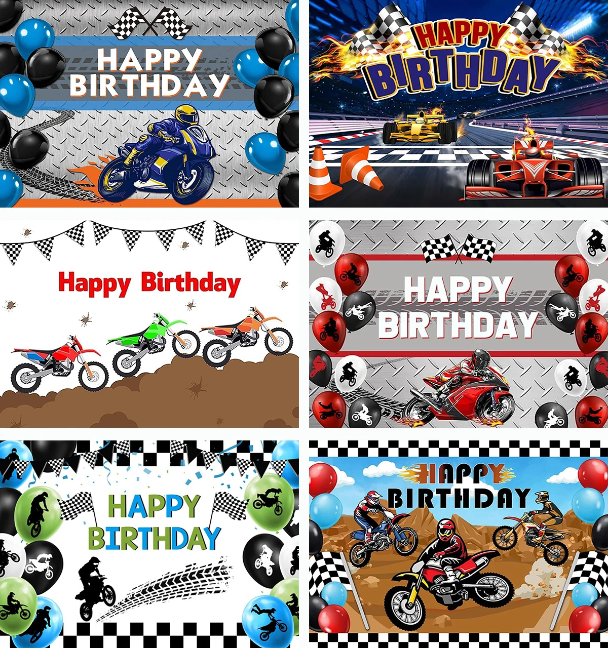 Happy Birthday Motorbike Theme Backdrop Racing Photography Room Wall Banner Decoration Lecture Background Kids Children Party