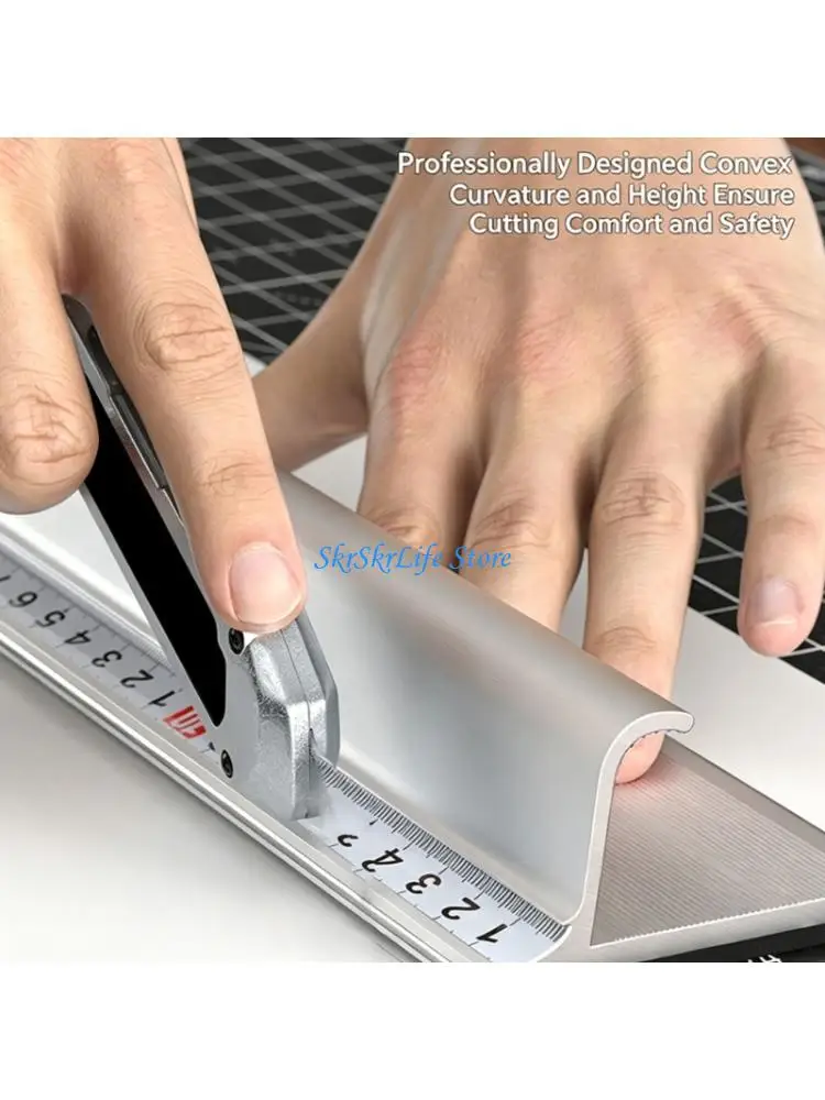 E65E Aluminum Safety Cutting Ruler with Raised Finger Guard, 50 Measuring Straight for Paper Fabric Leather and Craft Sheet