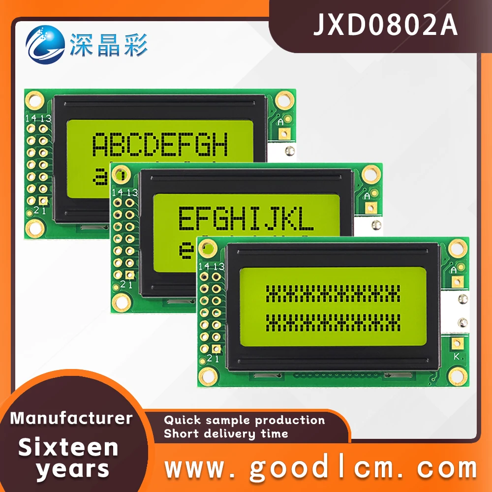 

Extremely cost-effective LCD screen JXD0802A STN Positive Bottom backlight 8*2 Russian character dot matrix LCM LCD module