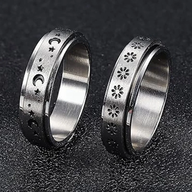 

Кольцо для беспокойства из нержавеющей стали с бесплатным вращающимся дизайном, антистрессовый аксессуар для женщин и мужчин, модные ювелирные изделия-спиннеры