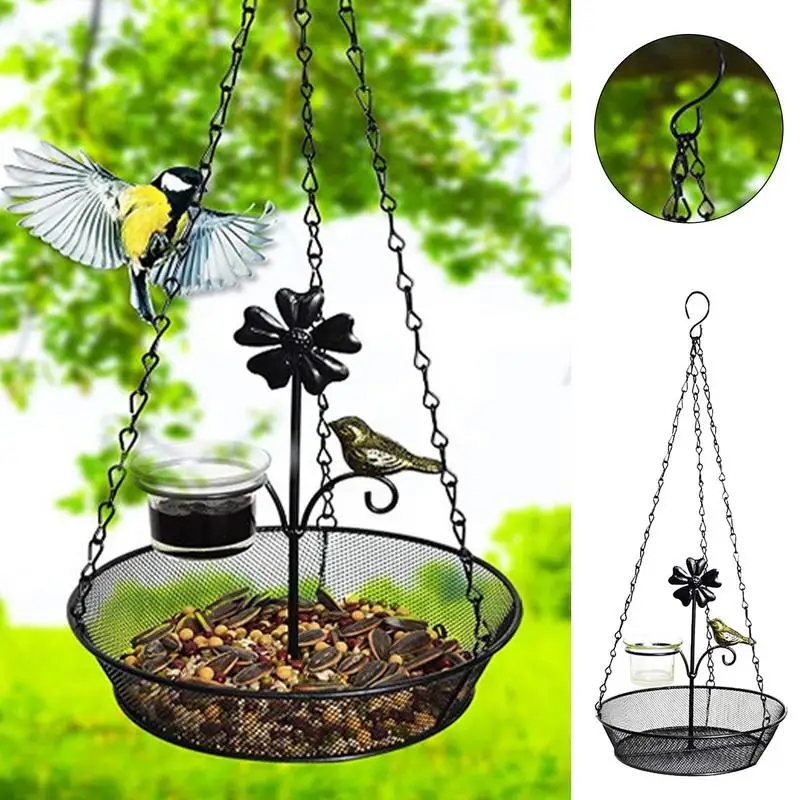 Bird Food Feeder Tray Water Cup Design Metal Feeder Tray For Birds Garden Yard Decoration Improve Bird Watching Experience