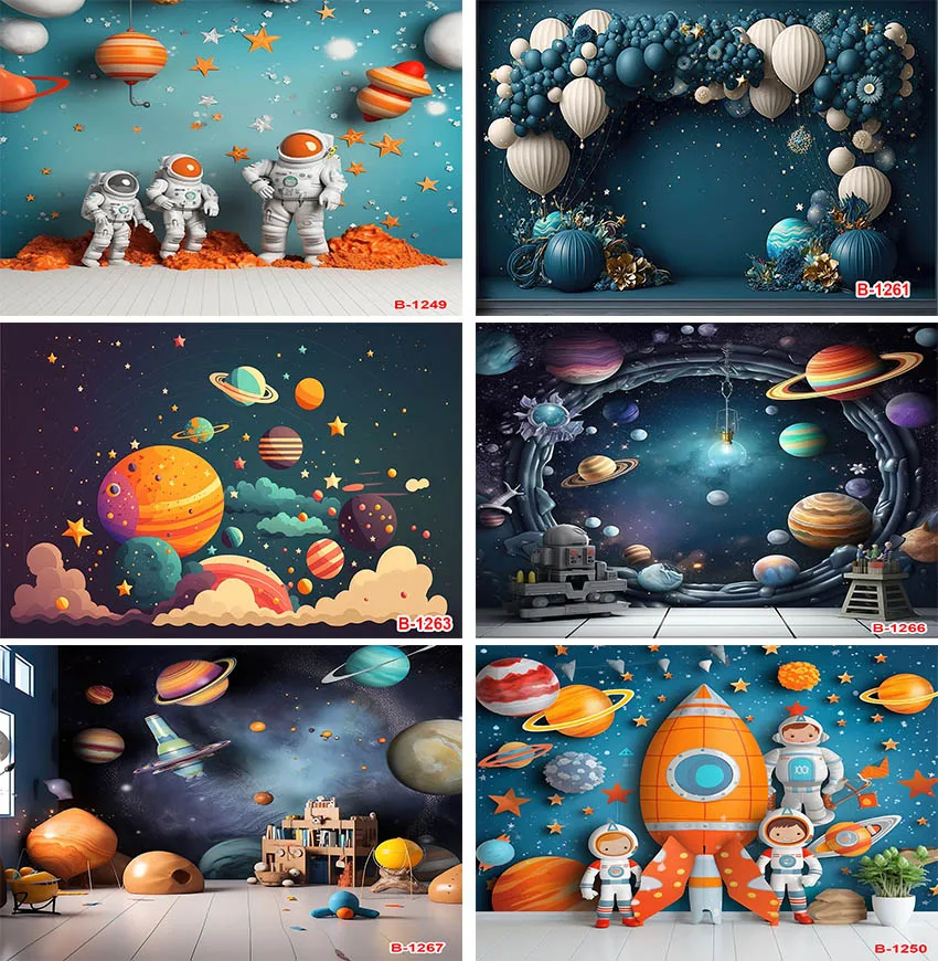 Universe Earth Space Planet Astronaut Backdrop Starry Sky Spacecraft Baby Birthday Party Photography Background Photozone Banner