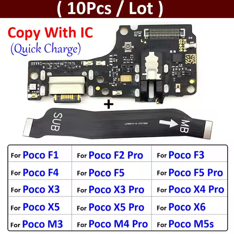 10Pcs, USB Charging Port Dock Connector Main Board Flex Cable For Xiaomi Poco F1 F2 F3 F4 F5 X3 X4 X5 X6 M3 M4 M5s Pro 4G 5G