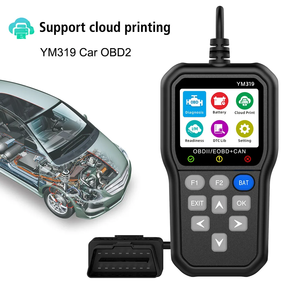 Battery Tester Multi-language OBD2 Scanner Code Reader YM319 Read Vehicle Information Car Diagnostic Tool Check Engine System