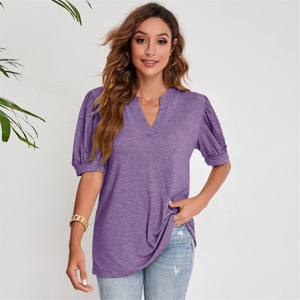 

Woman Clothing Summer T-shirt Puff Short Sleeve Tops Tees Korean Popular Clothes T Shirt for Women Blouses Green Casual Tshirt