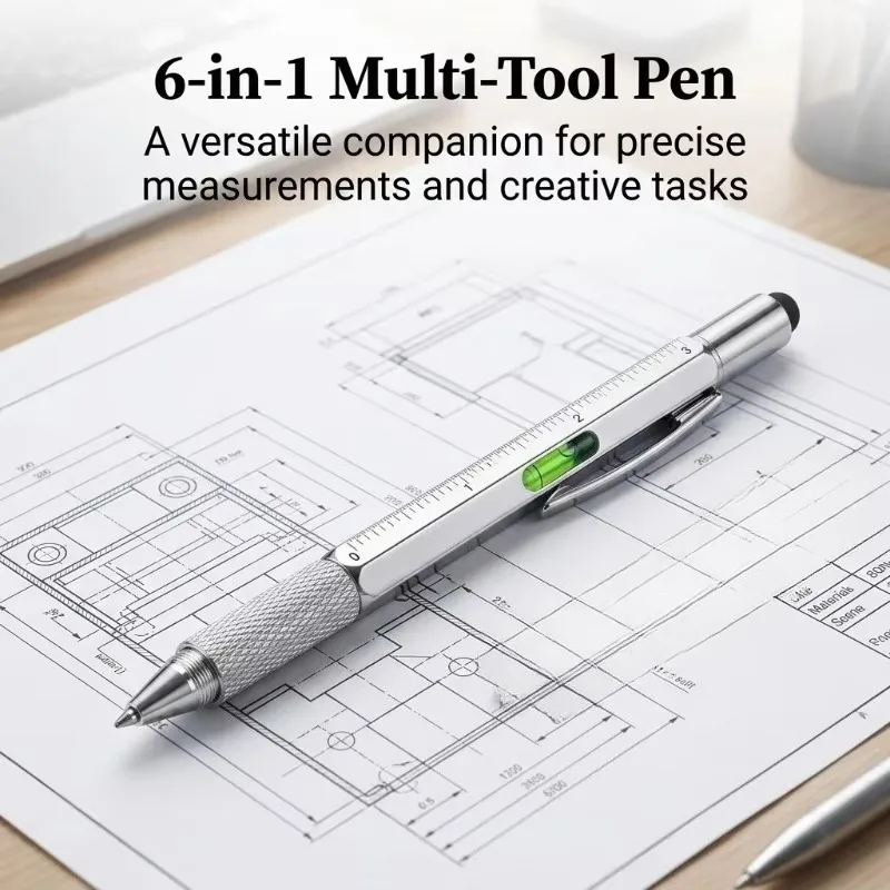 6 in 1 Multifunction Ballpoint Pen Multitool Pen with Screwdriver Ruler Spirit Level Stylus Pocket DIY Hand Tool for Carpenter