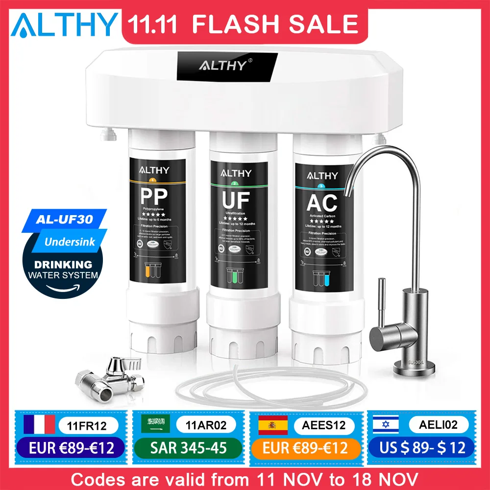 ALTHY Under Sink Ultrafiltration Water Filter Purifier System, 3 Stage PP+UF+AC,Remove Lead, Chlorine, Bacteria & Bad Taste