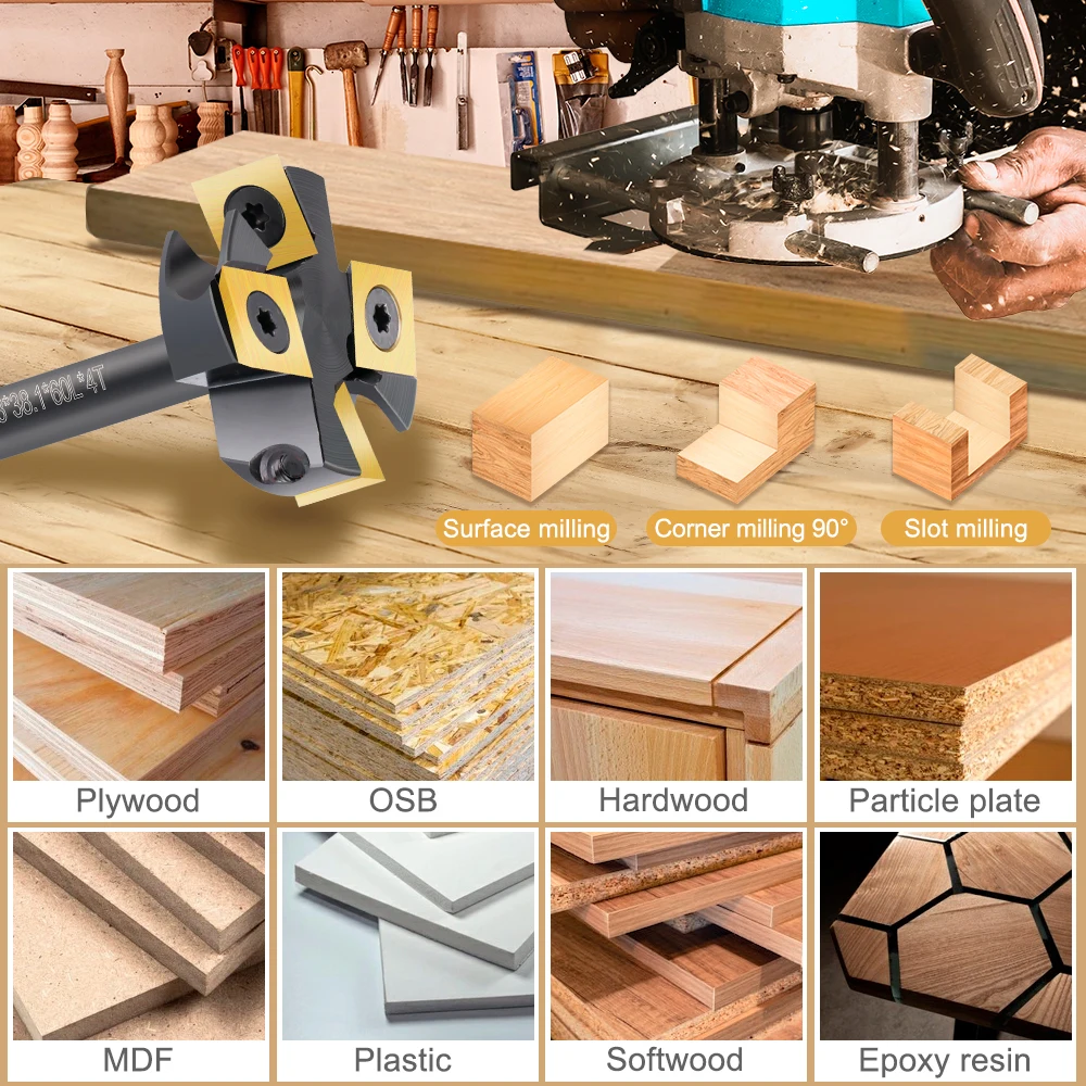 XCAN Milling Cutter 8mm 12mm Shank CNC Spoilboard Surfacing Route Bit Carbide Insert Wood Slab Flattening Planer Bit