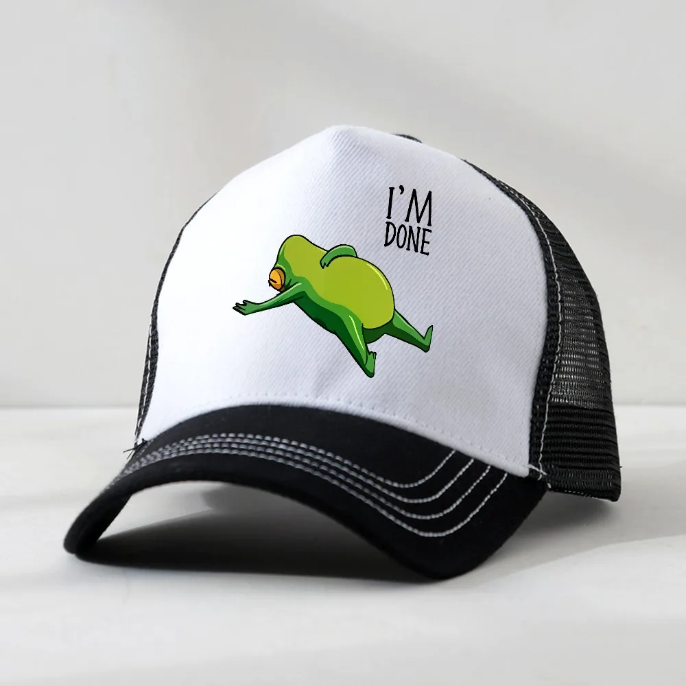

I'm Done Frog graphic print baseball cap Men adjustable hat summer breathable mesh trucker hat Casual and Versatile hats