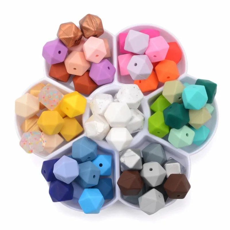 LOFCA 5pcs Silicone Beads 17mm Hexagon BPA Free Food Grade Silicone Baby Teething Toy Baby Teether Nursing Pacifier Clip Necklac