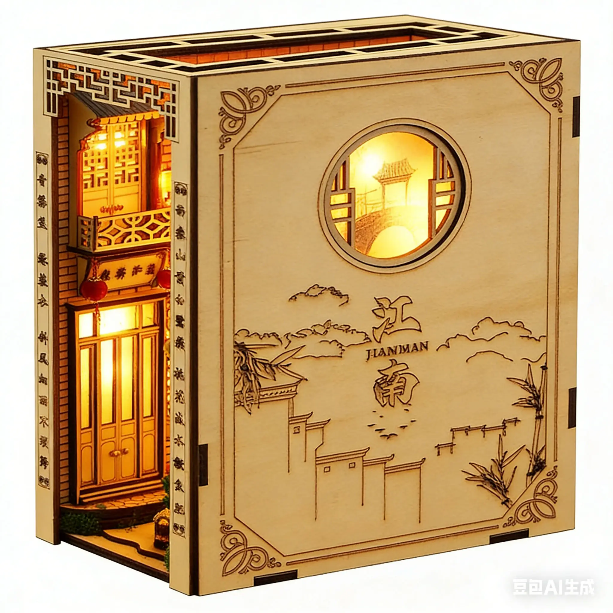Guochao-Buchecke im chinesischen Stil – kreatives 3D-Miniaturhaus-Puzzle im Ins-Stil, exquisites beleuchtetes Dekor-Geschenk