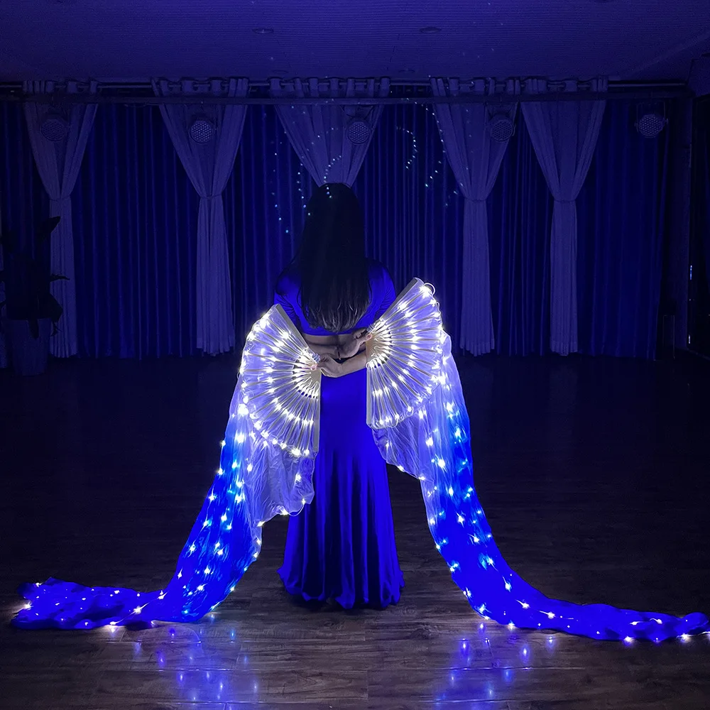 LED Silk Fans Belly Dance 100% Real Chinese Silk Veils Party Show Costume 1 Pair Led Fans for Dance