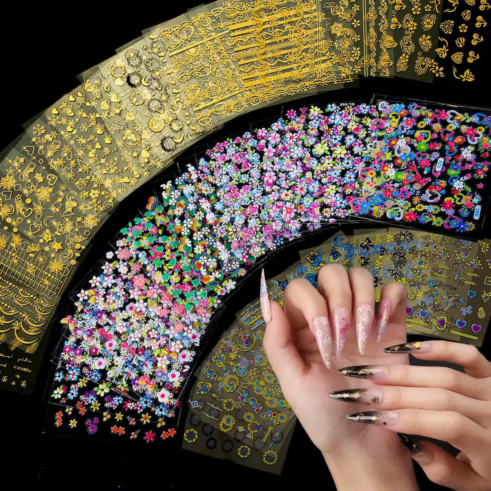30 Sheets Gold Nail Art Stickers 3D Self-Adhesive Nail Decals Gold