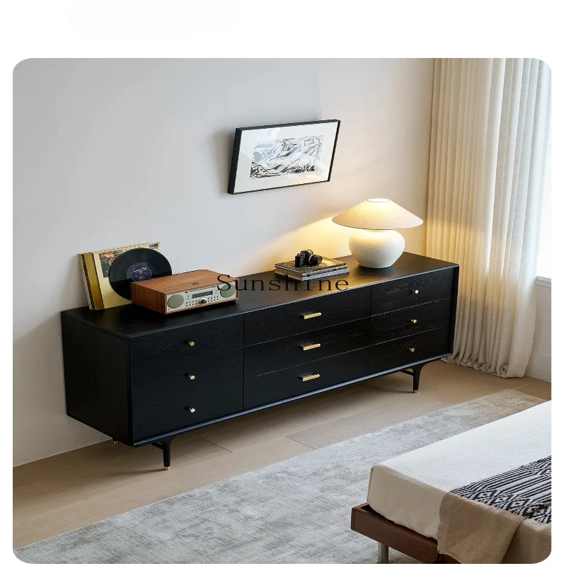 

Nordic retro black all-solid wood chest cabinet small apartment drawer storage cabinet