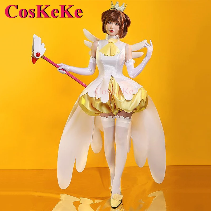 CosKeKe Kinomoto Sakura Cosplay Anime Cardcaptor Sakura Costume Elegant Yellow And White Combat Uniform Party Role Play Clothing