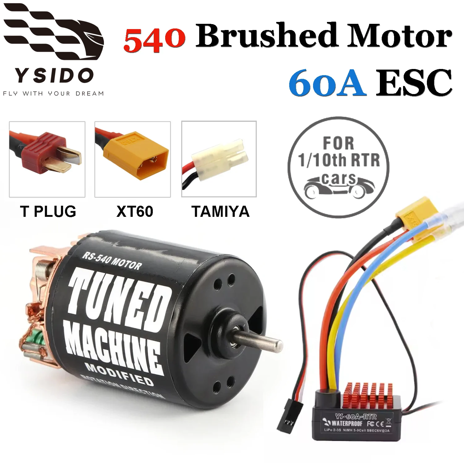 

YSIDO 540 21T/27T/35T/45T/55T Brushed Motor 60A ESC Combo for 1/10 Axial SCX10 Traxxas TRX4 D90 RC Crawler On-road Drift Cars