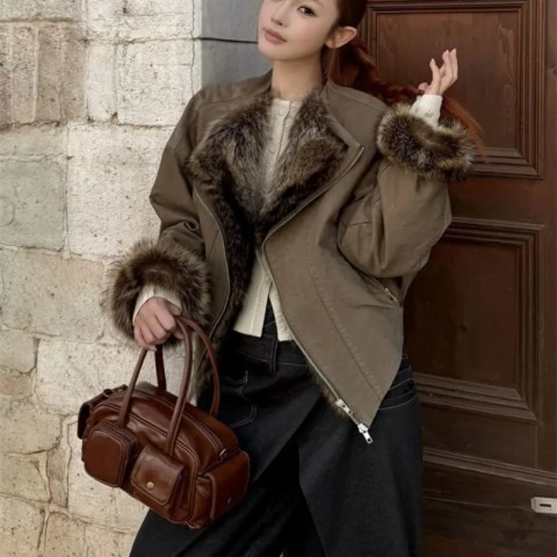 Maillard Overalls Women's Autumn and Winter Wear High-end Fur Collar Jacket Loose Casual Cleanfit Top