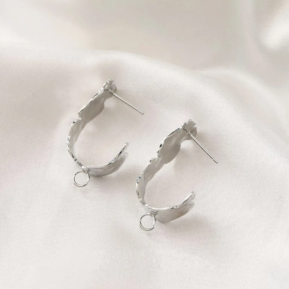2PCS 18K Gold Plated Jewelry Findings Making Supplies C-shaped Concave Convex Texture Silver Pin Earrings DIY Copper Accessories