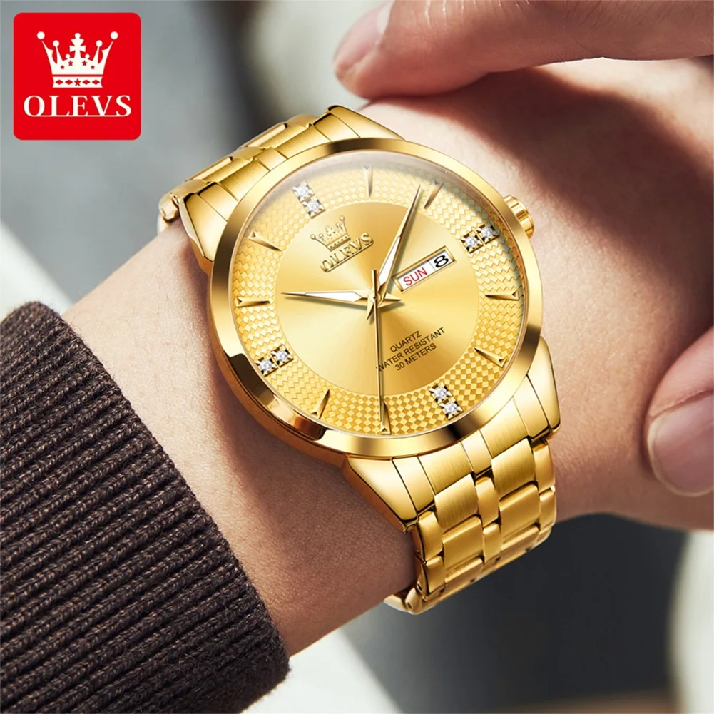 OLEVS Men\'s Watches New Fashion Classic Dual Calendar Men\'s Business Wristwatch Stainless Steel Waterproof Luminous Quartz Watch