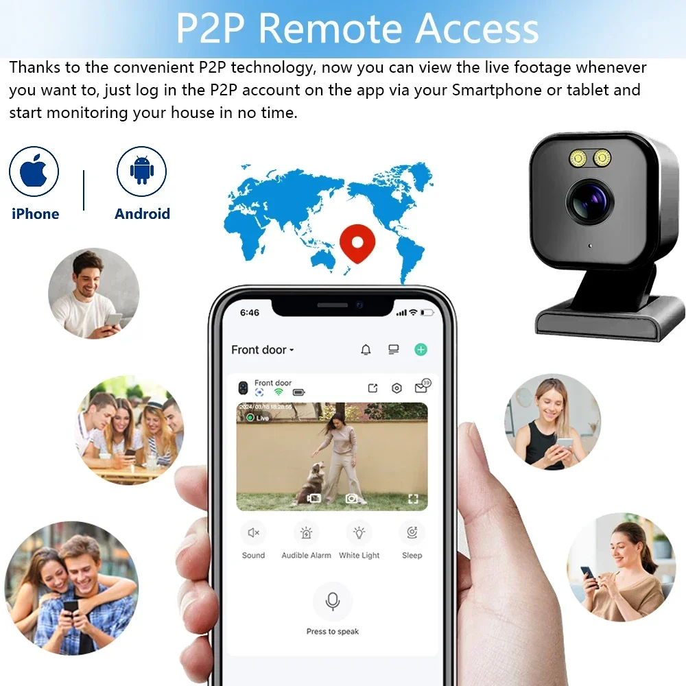 Tuya Home Zwart Mini WIFI Camera Nachtzicht Tweeweg Audio Magnetisch Kleur Nachtzicht Ingebouwde sirene voor thuiswolkopslag