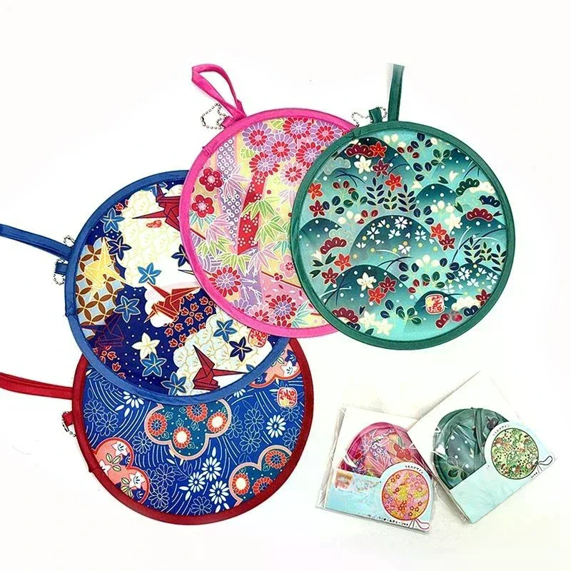 Foldable Round Hand Fan Cute Colorful Prints Portable Hanging Chain Perfect Summer Outdoor Trips Daily Use