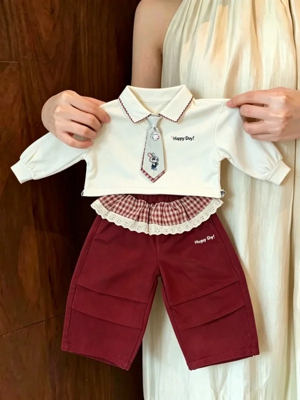 Conjunto de Sudadera con Cuello de Conejo para Niñas, Moda Otoñal Casual, Bonito Conjunto de Dos Piezas, Ropa Infantil Exclusiva en Línea