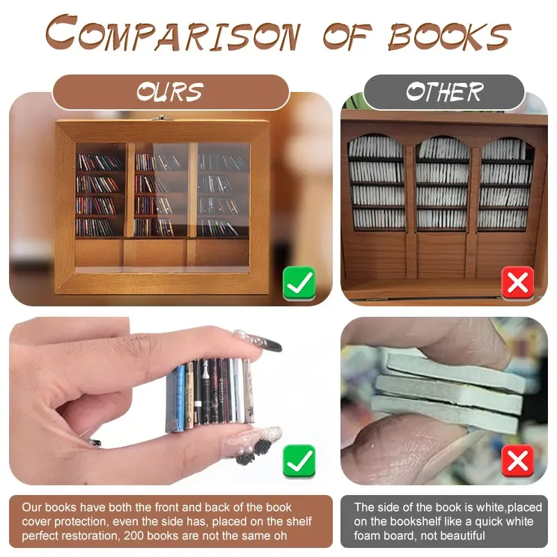 Anti-Anxiety Bookshelf, Tiny Library,Mininature Wooden Bookshelf Display Cabinet,Shaking Stress Reliever,for Birthday Book Lover