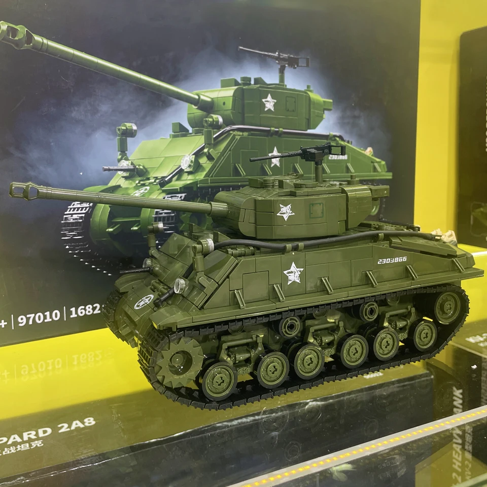 

M4 Sherman средний танк, строительные блоки, военный WW2, городской бронеавтомобиль, армейские солдаты, кирпичи, модель игрушки для мальчика, подарок на день рождения