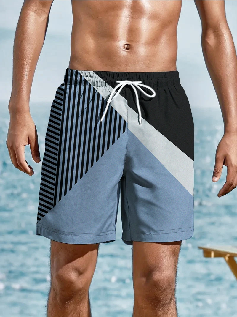 Pantalones cortos con estampado Digital 3d para hombre, Shorts holgados, cómodos e informales, con costuras geométricas, para playa y verano