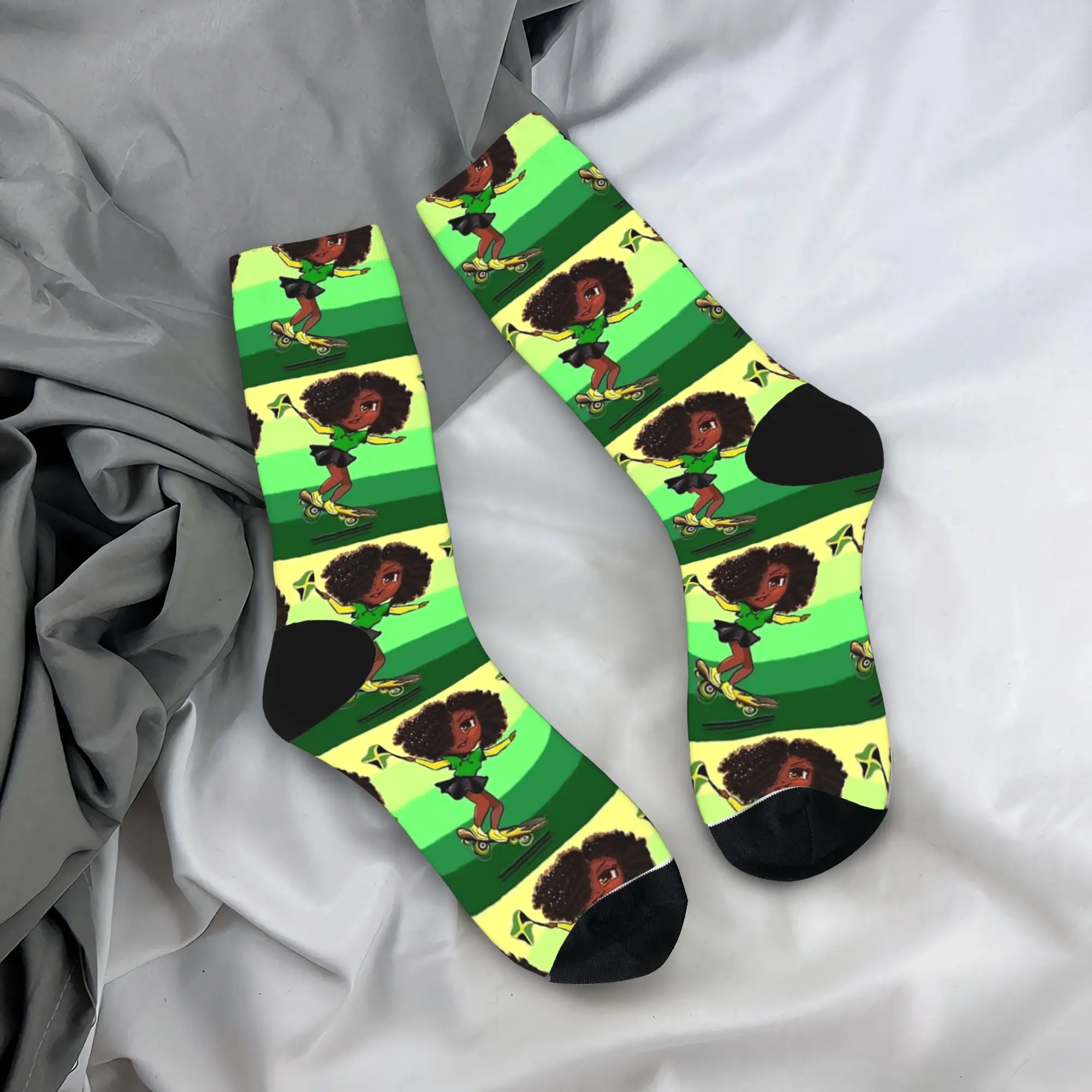 

Женские и мужские носки с изображением ямайской аниме-девушки, нескользящие теплые мягкие носки, зимние модные уличные носки с принтом