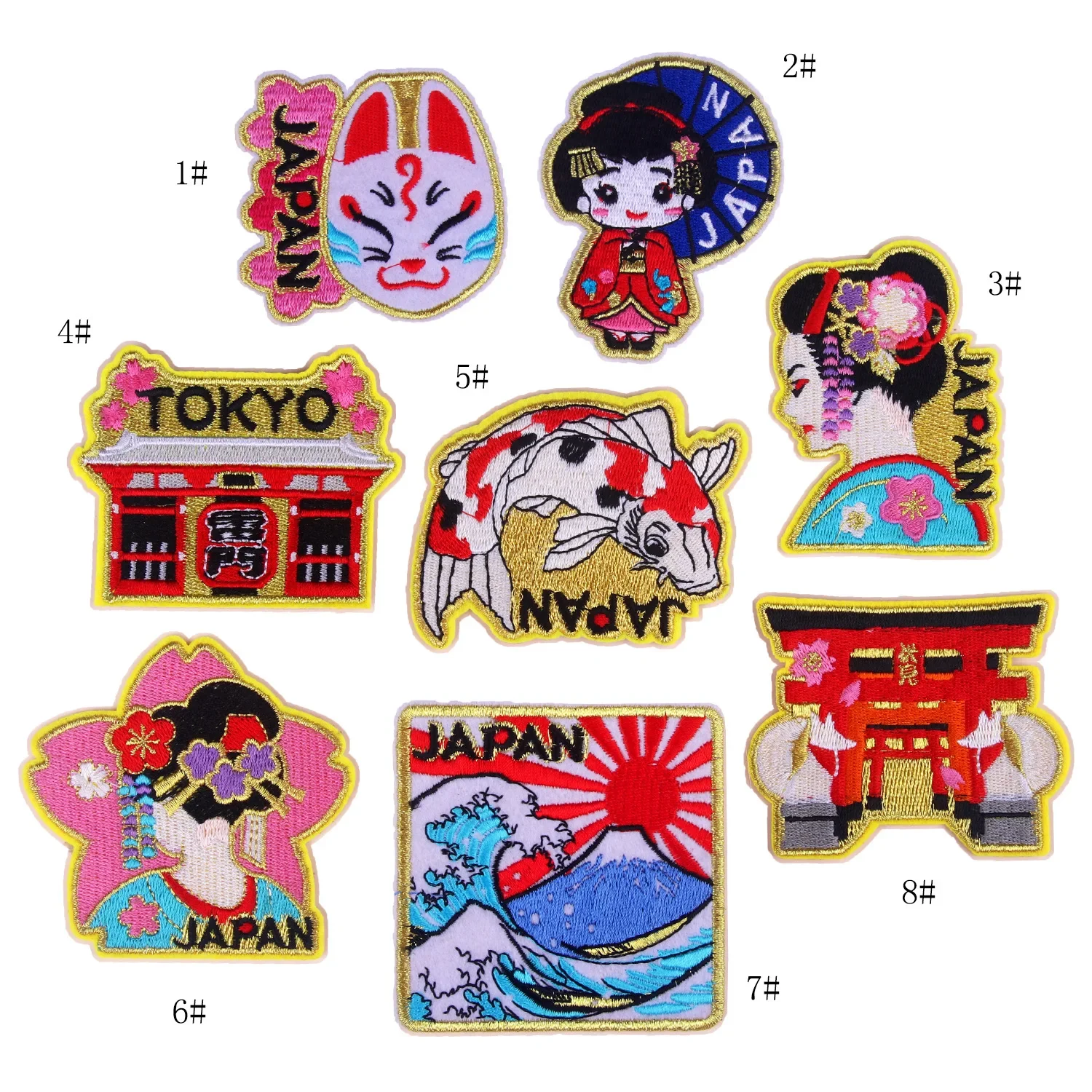 Japanese Style Embroidery Patches Tokyo Sensoji Temple Badges Classical Geisha Thermo Stickers Iron on Kimono Appliques Clothing