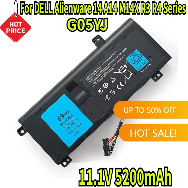 

11.1V 5200mAh New G05YJ Laptop Battery For DELL Alienware 14 A14 M14X R3 R4 Series P39G Alienware 14D-1528 GO5YJ Y3PN0 8X70T