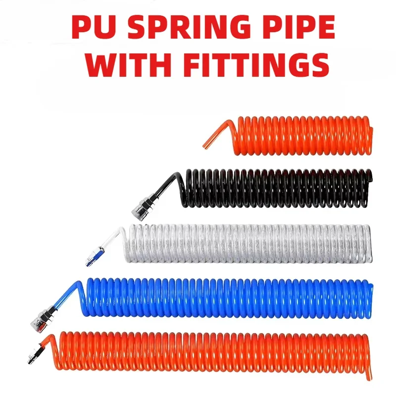 

PU Spring Pipe with Fittings Air Compressor Gas Line Pneumatic High Pressure Telescopic Spiral Hose 6mm 8mm 10mm 12mm