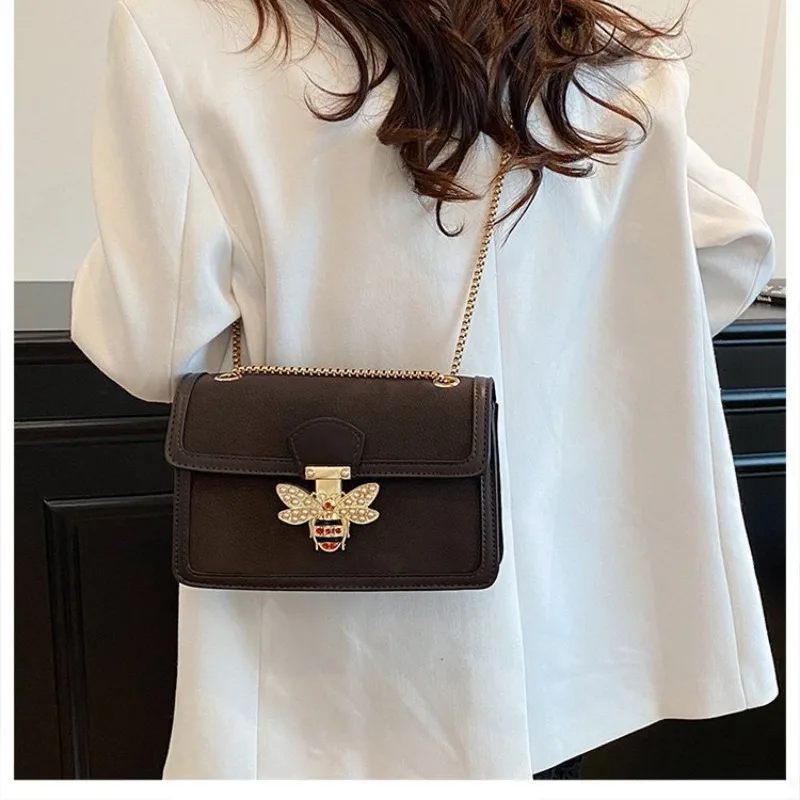 

2025 New Suede-Effect Shoulder Bag, Women's Box Purse with Thick Chain & Lock Flap, Two Compartments Crossbody Bag