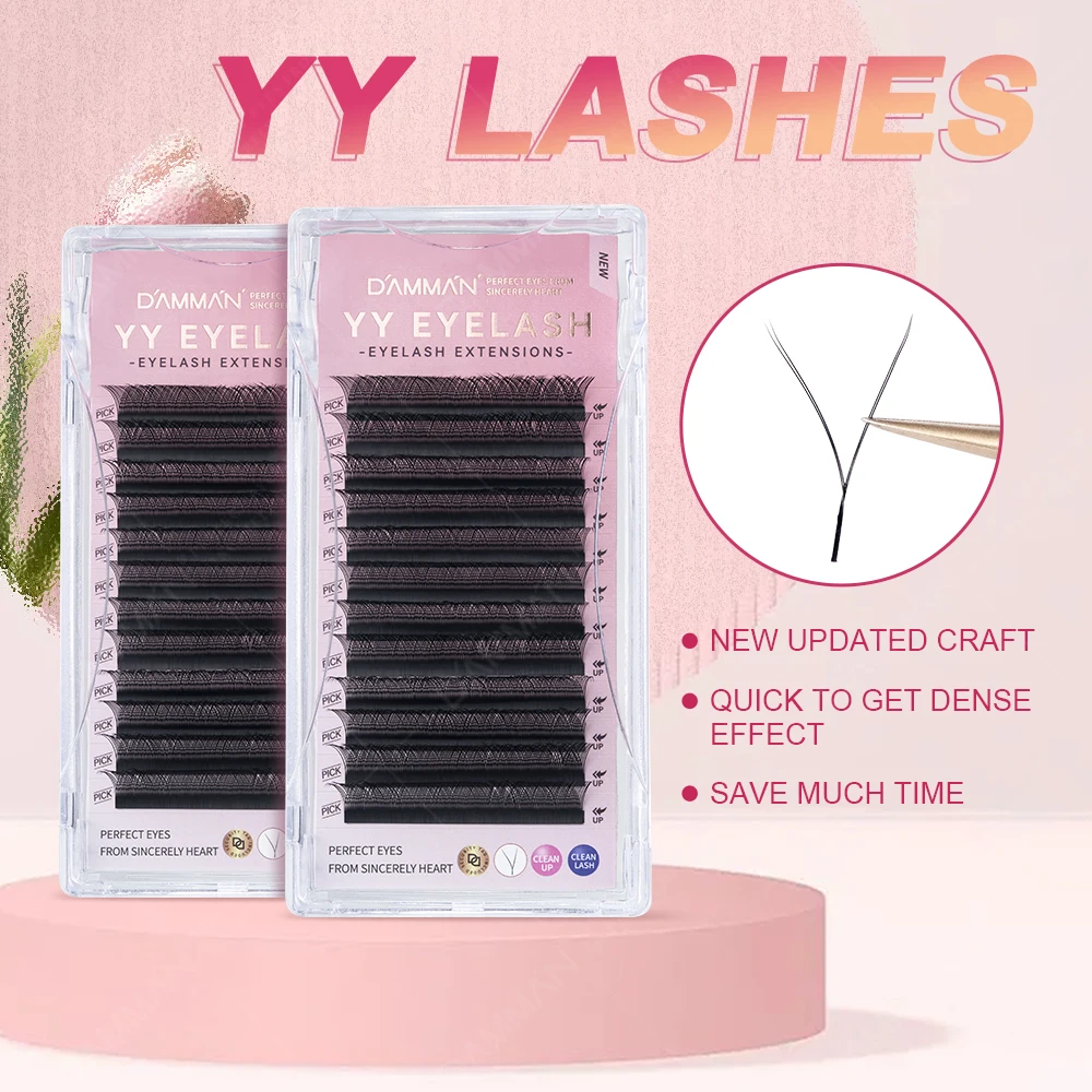 

Wholesale YY Shape Two Tips Lashes C D Curl 8-15mm Eyelashes Extension Soft Light Nature Lash Matte Black Eyelash Makeup Tool