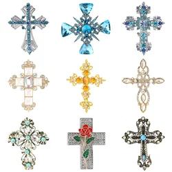 Rhinestone Cross Brooches for Women Unisex Flowers Cross Pins Backpack Office Party Friend Gifts Jewelry Accessories Decoration