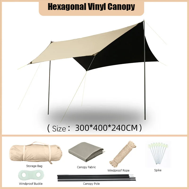 Canopy outdoor camping hexagonal vinyl sunproof rainproof tent curtain awning windproof camping supplies equipment