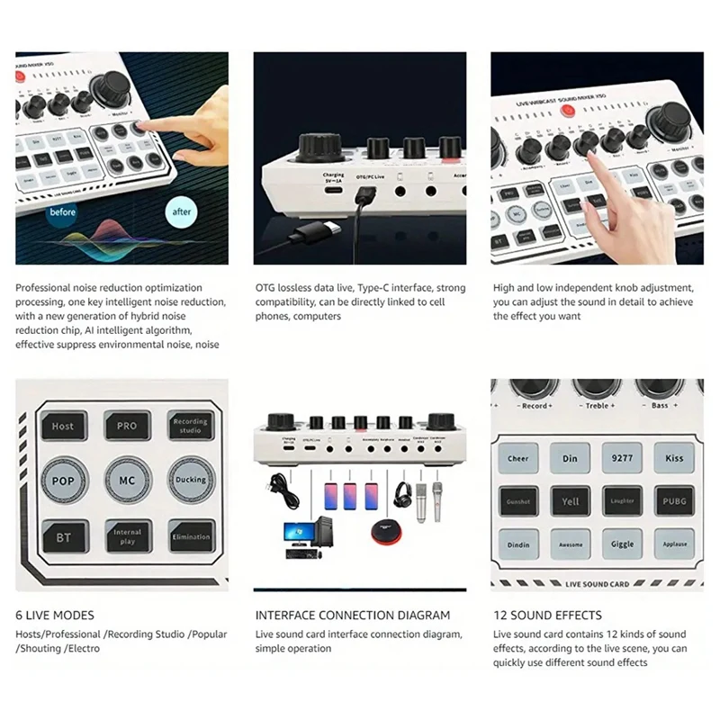 X50 Live Sound Card Audio Mixer Recording Desktop Singing BT OTG Digital Lossless Transmission For Podcasting Gaming