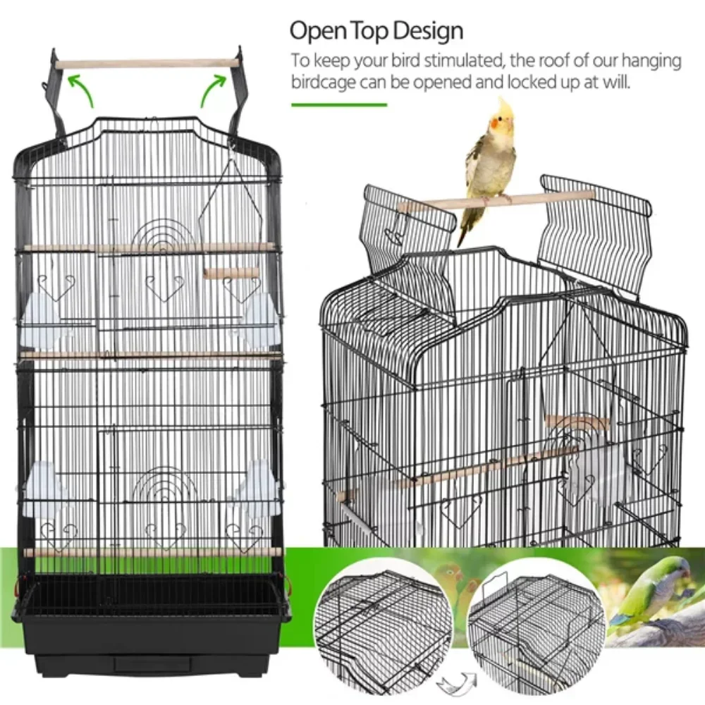 Large Metal Bird Cage with Play Top for Parakeets and Lovebirds, Durable and Strong，18.10 X 13.90 X 36.20 Inches