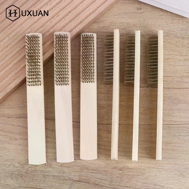 2/5Pcs Wood Handle Brass Wire Brush For Industrial Devices Surface/Inner Polishing Grinding Cleaning 6x16 Row Brushes
