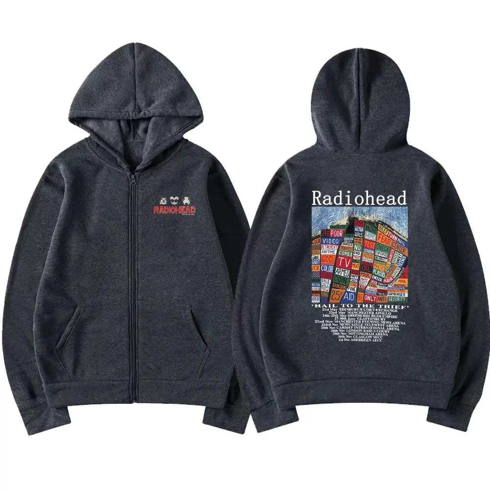 British Rock Band Radiohead Hail To The Thief Album Zipper Hoodie Men Fashion Punk Zip Up Jacket Man Vintage Gothic Streetwear