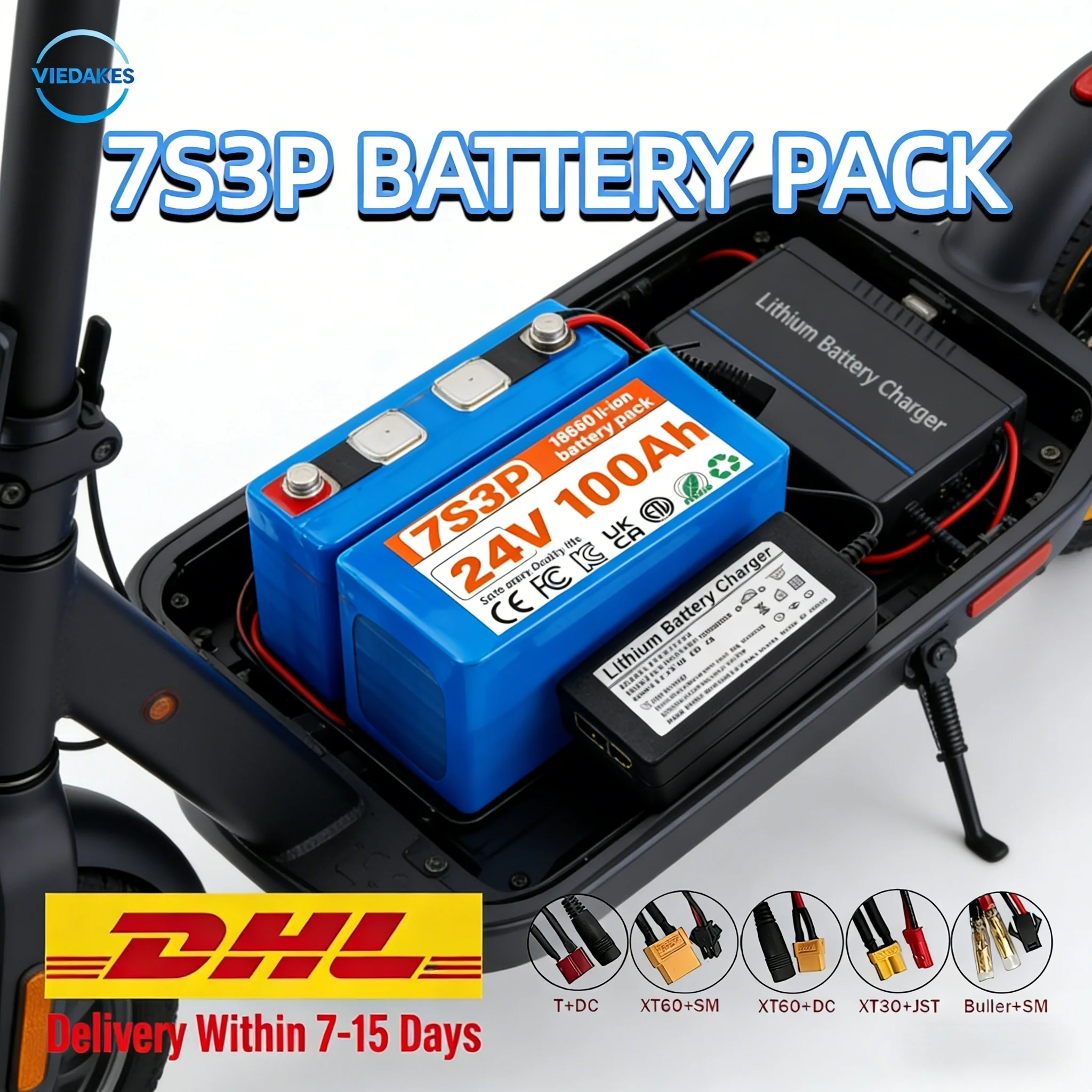 

Литий-ионный аккумулятор 24В 100Ач 7S3P 18650 для электровелосипедов, скутеров, игрушек, дрелей с зарядным устройством 2А