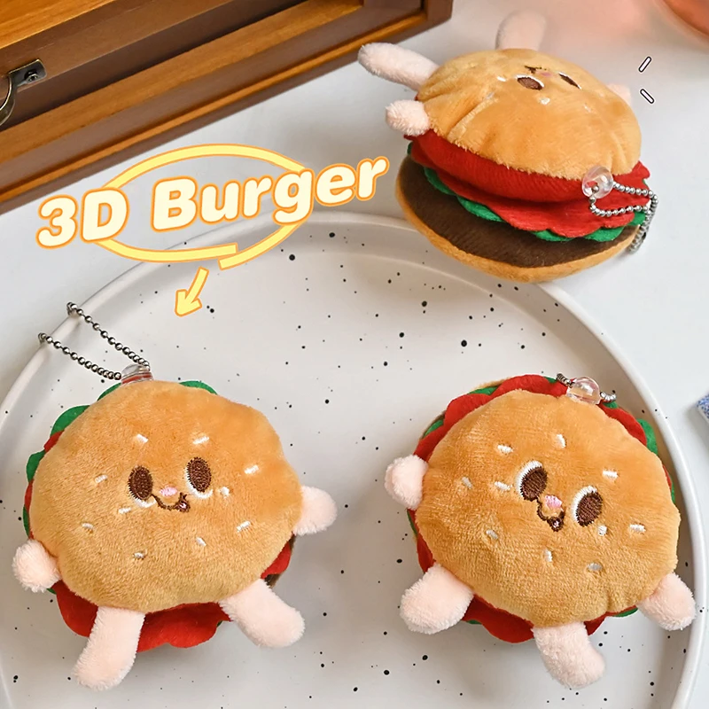 Creative Food Plush Doll Keychain Hamburger Car Keyring Cartoon Bag Pendant Hanging Decor Gifts