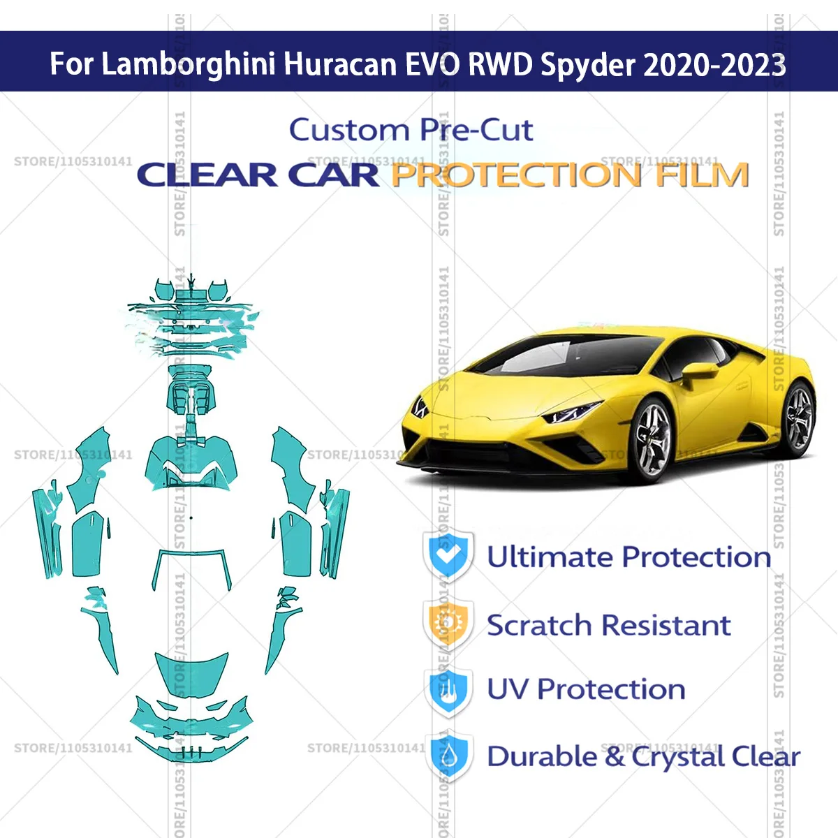For Lamborghini Huracan EVO RWD Spyder 2020-2023 Pre-Cut Paint Protection Film PPF Transparent Car Film Automotive PPF