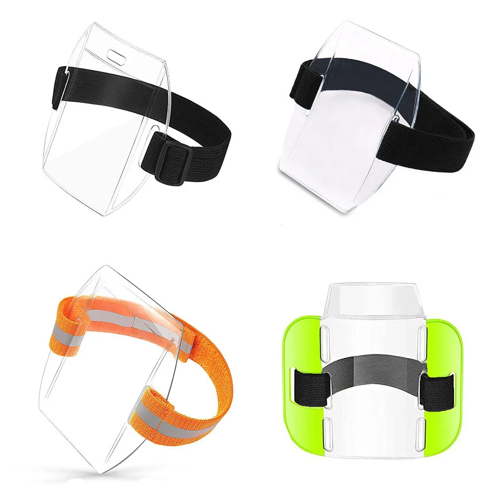 PVC Plastic Card Holder Polyester Reflective Wristband ID Card Holder Arm Adjustable ID Badge Elastic Arm Band ID Badge Holder