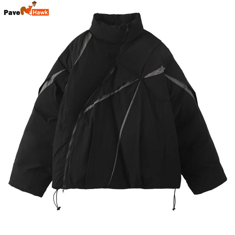 Winter Thicken Jacket Men Women Puffer Patchwork Cotton Padded Jackets Stand Collar Zipper Cropped Coat Hip Hop Outerwear Autumn