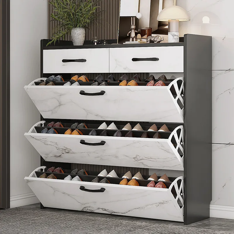 

Modern Marble Color 4 Tier Shoe Cabinet Wooden Shoe Rack with Storage Drawer