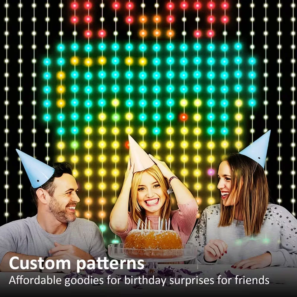 USB Smart LED Curtain Lights 2x2m DIY Christmas Lights with App and Remote Control for Holiday Home Decor Music Mode & Timing